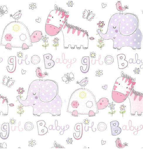 Picture of BABY GIRL WRAPPING PAPER SHEET W/ANIMALS PINK